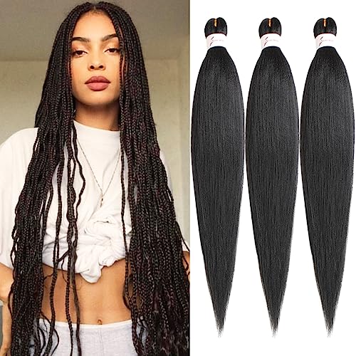 Leeven 3 Packs Pre Stretched Braiding Hair Extension Yaki Texture EZ Braids Hair for Coi Leray Braids Black Braiding Crochet Hair Extensions /30