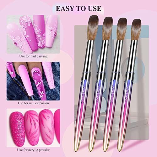 Saviland 4PCS Acrylic Nail Brush - Acrylic Brush for Acrylic Nails, Multicolorful Gradient & Metal Handle Nail Brush for Acrylic Powder, Nail Art