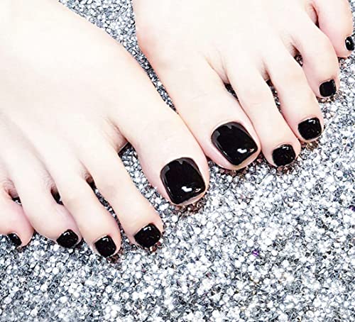 BSLVWG Pure Color False Toe Nails Short Glitter Metal Fake Toenail Full Cover Artificial Foot Nail Tips for Women and Girls(24Pcs) (01)
