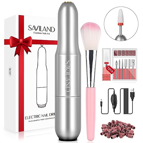 Saviland Electric Nail Drill - Electric Nail Files【Adjustable Speed】Nail Drill【Low Noise&Heat】Portable Nail Files , 20000 RPM with 7PCS Nail Dril