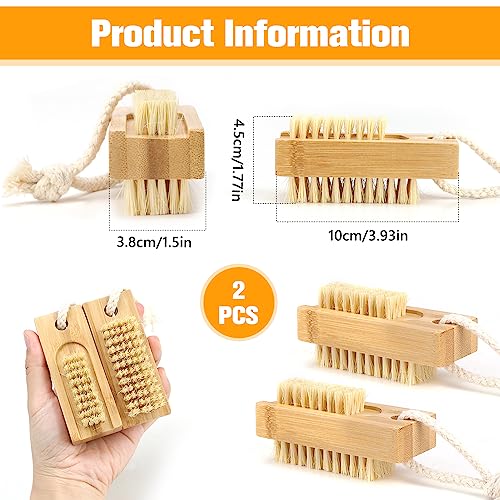 Beehug 2 Pieces Double-Sided Wooden Nail Brush Set, Eco-Friendly Hand & Foot Manicure/Pedicure Cleaning Tools, Durable Scrubbing Brushes for Home