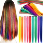 Rhyme Rainbow Hair Extensions Colored Hair Extensions Clip In/On For Girls Hair Accessories Wig Pieces For women 9PCS