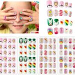 96Pcs Kids Stick On Nails, Kids Press on Nails False Nails Fake Nails Artificial Nail Tips Full Cover Short False Fingernails for Girls Kids Gift