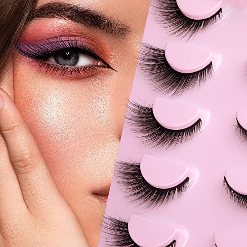 Newcally Eyelashes Mink Fluffy Unique Fox 6D False Eyelashes Natural Look Volume L Curl Strip Lashes Like Eyelash Extension Wispy Fake Eye Lashes