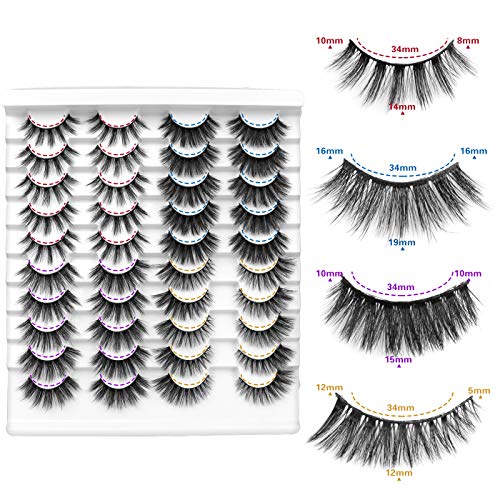 Leipple False Eyelashes 20 Pairs - Professional Reusable 3D Mink Lashes - Natural Waterproof Thick Fluffy Fake Eyelashes Faux Mink Eyelashes (4 S
