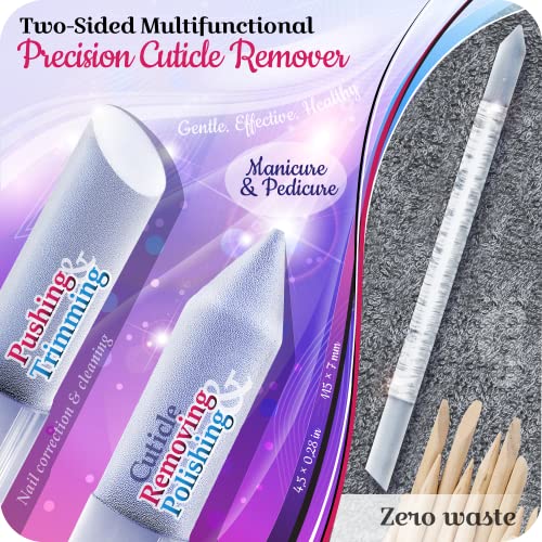 2pcs Glass Cuticle Pusher Nail File Set - Manicure Stick, Professional Precision Filing Cuticle Remover, Abrasive Surface Never Wears Out, Genuin