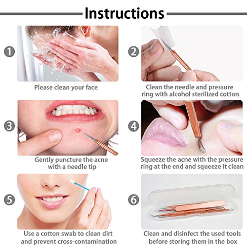Blackhead Remover Tool 5 Pcs Blackhead Cleaner Tweezers Kit, Professional Extractor Tweezers Kit Pimple Popper for Facial Care with Case (rose go