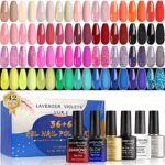 Lavender Violets 36+6 Pcs Gel Nail Polishes Set Neon UV LED Soak Off Varnish With Base,Glossy/Matte/Dimond/Glow-in-the-dark Top Coat Starter Kit