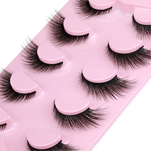Newcally Eyelashes Mink Fluffy Unique Fox 6D False Eyelashes Natural Look Volume L Curl Strip Lashes Like Eyelash Extension Wispy Fake Eye Lashes