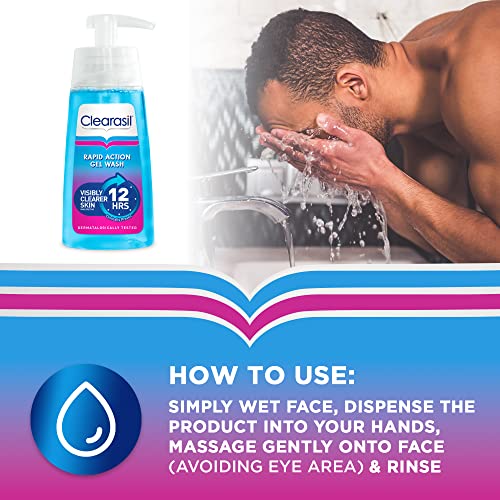 Clearasil Ultra Rapid Action Gel Wash, Unclog Pores For A Visibly Clearer Skin, Remove Dirt & Spots, Pack Of 3 x 150ml