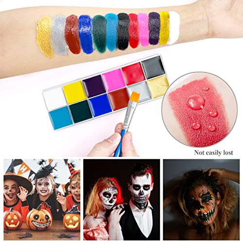 immetee SFX Makeup Kit, Special Effect Face Body Paint Halloween Makeup, Face Paint Oil Palette+3 Scar Wax+1 Fake Blood+4 Paint Brushes+1 Spatula