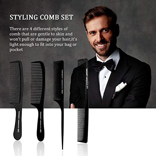 Phoetya 4 Pieces Wide Tooth Combs for Men, Professional Styling Comb Set, Curly Hair Combs, Heat Resistant Anti-static Cutting Combs, Detangling
