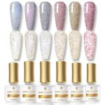 BORN PRETTY Reflective Glitter Gel Polish Holographics Reflective Gel Nail Polish Sparkly Shiny Disco DJ LED Gel Gift Set for Women