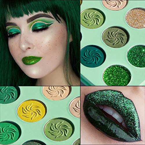 Green Eyeshadow Palette Matte and Glitter,Afflano Highly Pigmented Makeup Palettes Eye shadow Yellow 15 Colours,Bright Creme Shimmer Metallic Spa