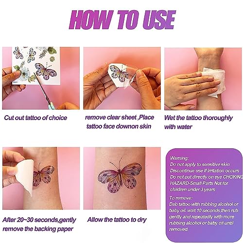 Rosymormor 18 Sheets Glitter Temporary Tattoos for Women Girls, Wings Butterfly Flowers Face Body Shiny Waterproof Stickers Fake Tattoos for Gift