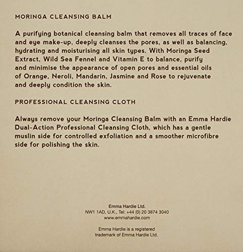 Emma Hardie Moringa Cleansing Balm with Cleansing Cloth (100ml) – Moisturizes & Conditions all Skin Types. Rebalances & Hydrates Skin. Removes Fa