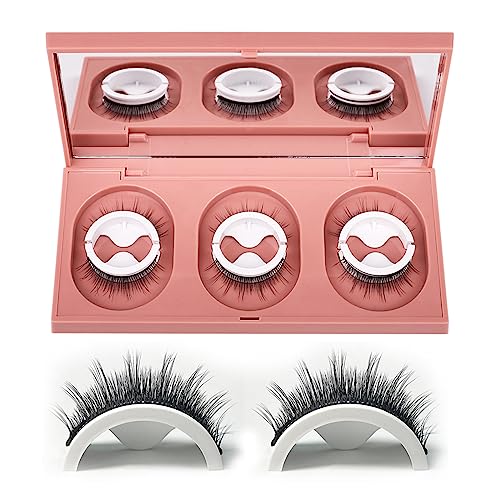 Sadodo Reusable Self Adhesive 3D False Eyelashes,3 Pairs in 1 Case, No Glue Needed,Natural Long Thick Fake Eye Lashes Box with replacement tape (
