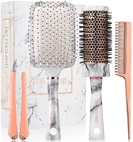 Hair Brush Set - Luxury Professional Rose Gold Hairbrushes for Detangling, Blow Drying, Straightening - Suitable for All Hair Types by Lily Engla