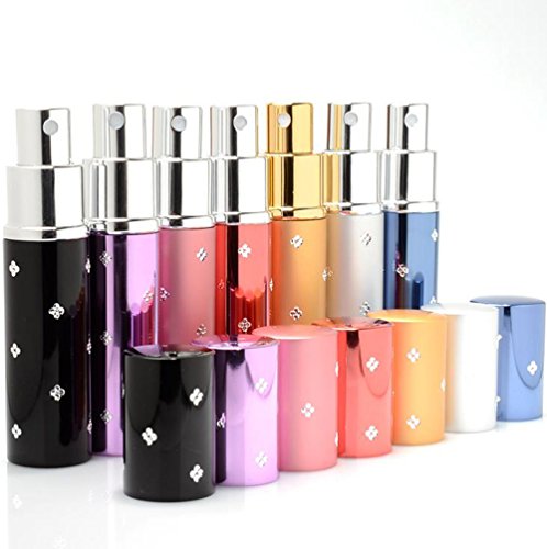 MINGZE 7pcs 10ML Perfume Atomizer, Aluminum Shell Glass Liner Perfume Bottles, Travel Mini Portable Empty Perfume Spray Bottle Dispensers