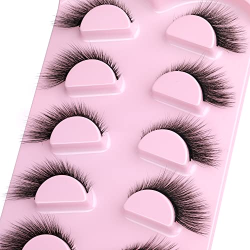 Newcally Eyelashes Mink Fluffy Unique Fox 6D False Eyelashes Natural Look Volume L Curl Strip Lashes Like Eyelash Extension Wispy Fake Eye Lashes