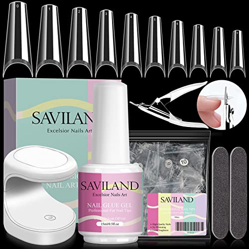 Saviland 15ML Gel Nail Glue - 4 In 1 Extra Strong Nail Glue Gel for Long Lasting Acrylic Nail Tips, Brush on Nail Glue for Broken Nail Extension