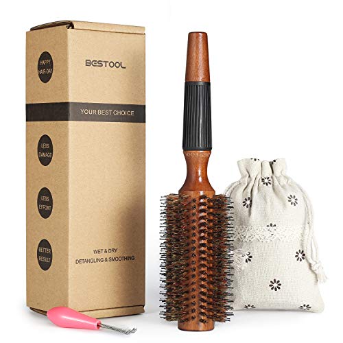BESTOOL Round Brush for Blow Drying, Boar Bristle Round Hair Brush with Wooden Barrel, Large Round Styling Brush for Women & Men, Straightening,