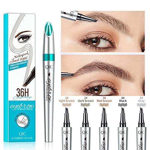 Eyebrow Pencil - Waterproof Tattoo Brow Pen With Fork Tip Long-Lasting Brow Tint For Makeup Rapid Natural Brow Beginners (DARK BROWN)