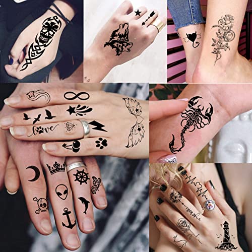 Geweir 52 Sheets Tiny Hands Small Black Temporary Tattoos For Women Finger Art Men Adults, Kids Water Transfer Fake Tattoo Stickers Gadgets, Real