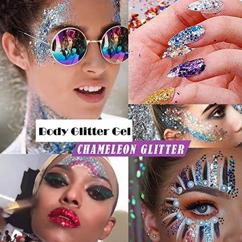 Body Face Glitter Gel, 50ml Mermaid Sequins Sparkling Chunky Body Lotion Glitter Liquid Shimmer Eyeshadow Chunky Glitter for Cosmetic Face Hair L