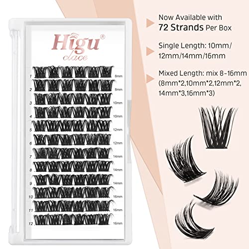 Lash Clusters DIY Eyelash Extensions 72 Pcs D Curl 10mm Cluster Eyelash Extensions Thin Stem Cluster Lashes Individual Lashes Cluster Lashes Wisp