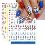 JMEOWIO 9 Sheets Summer Ocean Nail Art Stickers Decals Self-Adhesive Nautical Boat Anchor Nail Supplies Nail Art Design Decoration Accessories