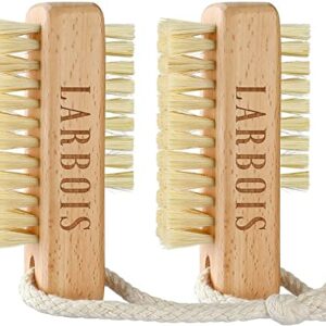 Wooden Nail Brush,Larbois Double Sided Hand and Nail Cleaning Brush, 2Pcs Scrubbing Brush Eco Friendly Fingernail Brush Hanging Rope Hand Toes Na