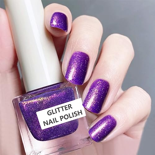 Holographic Nail Polish - Pearl Purple Nail Polish - Mermaid Sea Nail Varnish Shimmer Effect - Quick drying No Need Cured 7 Days Long Lasting Nai