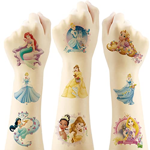 Princess Temporary Tattoo for Kids, 20 Sheets Big Children's Temporary Tattoo Body Art Tattoo Stickers,Goody Bag Stuffers Party Bag Fillers (2x2