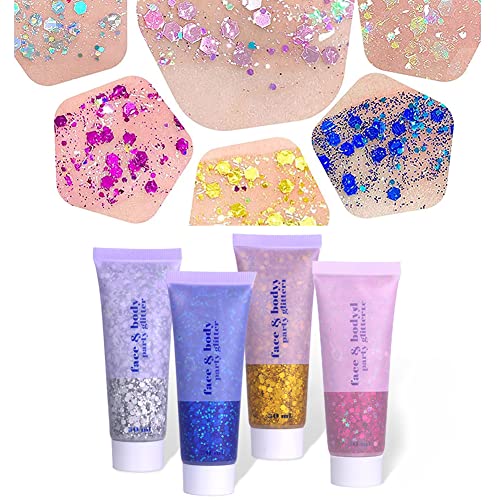 Body Glitter Gel, 50ml Face Glitters Body Gel Sequins Shimmer Liquid Eyeshadow, Mermaid Sequins Sparkling Chunky Body Lotion Glitter Liquid, for