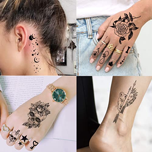 Geweir 52 Sheets Tiny Hands Small Black Temporary Tattoos For Women Finger Art Men Adults, Kids Water Transfer Fake Tattoo Stickers Gadgets, Real