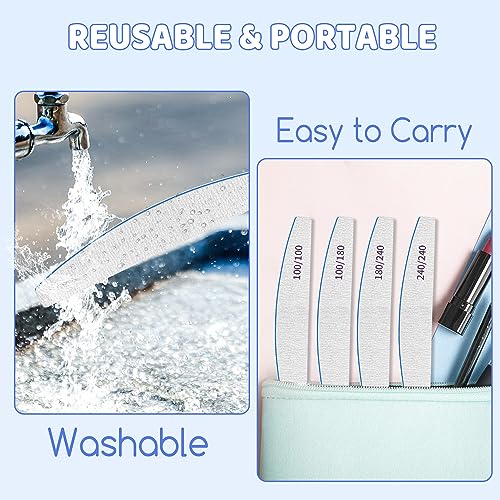 Nail Files, Nail Files, 100/100 Grit Nail Files 12 PCS, Double Sided Emery Board Nail Files for Acrylic Nails and Natural Nails, Washable and Reu