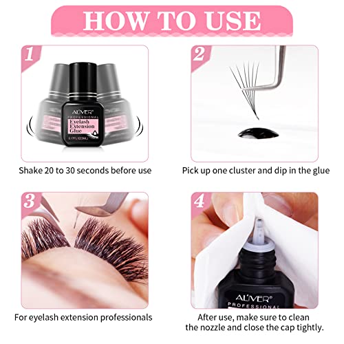 Eyelash Extension Glue,Extra Strong Professional Lash Glue Drys in 1-2s with 6-7 Week Retention by Existing Beauty Lashes,Black Adhesive for Semi
