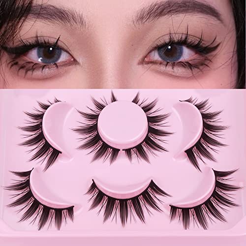 False Eyelashes Natural Cosplay Lashes Doll Anime Japanese Faux Mink Lashes Pack Spiky Manga Fake Eyelashes Wispy Long Thick Ruffle Fake Eye Lash