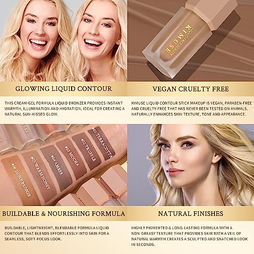 KIMUSE Soft Liquid Contour Stick, Glow Liquid Cream Bronzer, Weightless, Long-Wearing, Smudge Proof, Natural-Looking, Blendable, Bronzer Makeup (