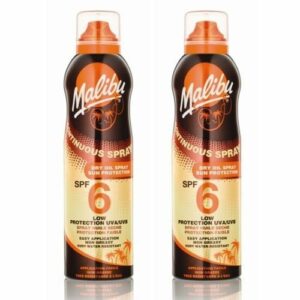 2 Malibu Aerosol Continuous Dry Oil Sprays SPF 6. Pack Contains 2 Bottles - 175ml Each