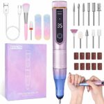 EVILTO Electric Nail Files Cordless, Professional Nail Drill LCD Display With 12 Bits 35 Speed 35000RPM Rechargeable Manicure Pedicure EFile For