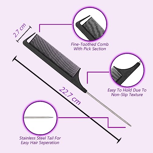Hair Comb Set - Wide Tooth Rat Tail Comb 2pc Fine Tooth Rat Tails Comb for Parting long handle Detangler Pin Tail Comb for Sectioning Foiling Bra