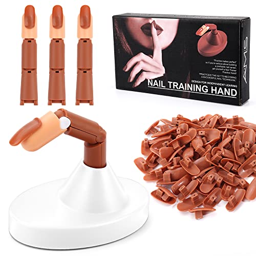 LIONVISON Practice Finger,3 Pcs Flexible False Finger 100 Pcs Replaceable Nail Tips Training Finger Display with Base Practice Fake Finger for Ac