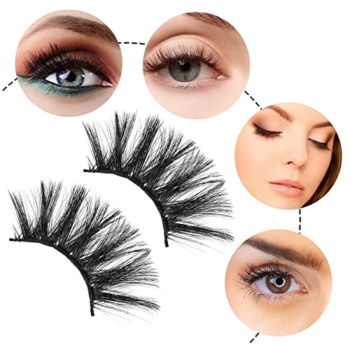 Molain Multi-layered Lashes False Eyelashes Dramatic 25MM Faux Mink Lashes Pack 5 Pairs Wispy Long Thick Fluffy Strip Eye Lashes (style#26)