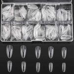 Almond Shaped Nail Tips 500Pcs Clear Acrylic Medium Nails Full Cover with Case for DIY Nail Art, 10 Sizes