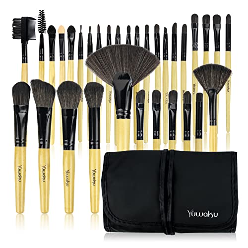 Makeup Brushes Set, 32pcs Blue Premium Cosmetic Make Up Brushes Foundation Blending Blush Concealer Shader Eyeshadow Eyeliner Compatible withTrav