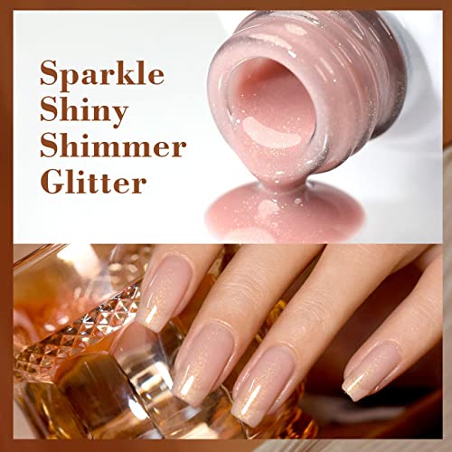 RARJSM Nude Gel Polish Set Pale Pink Milky Jelly Peach Pink Apricot Beige Champagne Brown Shimmer Holographic Glitter Iridescent Gel Nail Polish