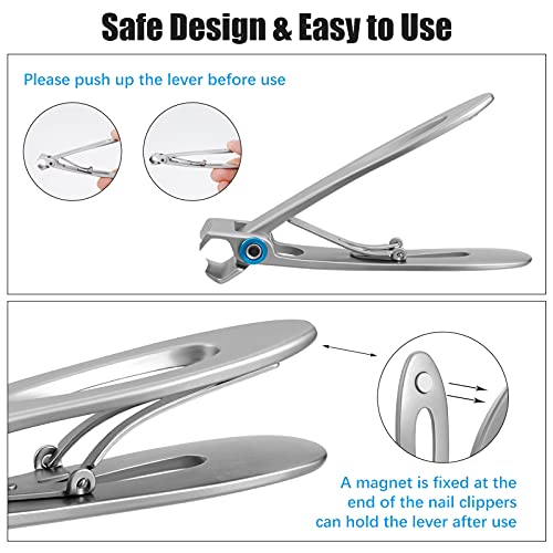 Large Nail Clippers for Thick Nails, Professional 0.63" Wide Jaw Opening Sharp Nail Cutter Heavy Duty Stainless Steel Fingernail & Toenail Clippe