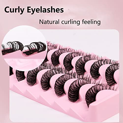 Eyelashes With Glue False Russian Strip Lashes Wispy Fluffy Natural Look Lashes Kit 3D Effect Beauty Fake Eyelashes Extension 10Pairs Pack For La